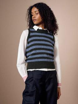Brora Stripe Pure Wool Tank Top, Storm/Fern, Storm/Fern