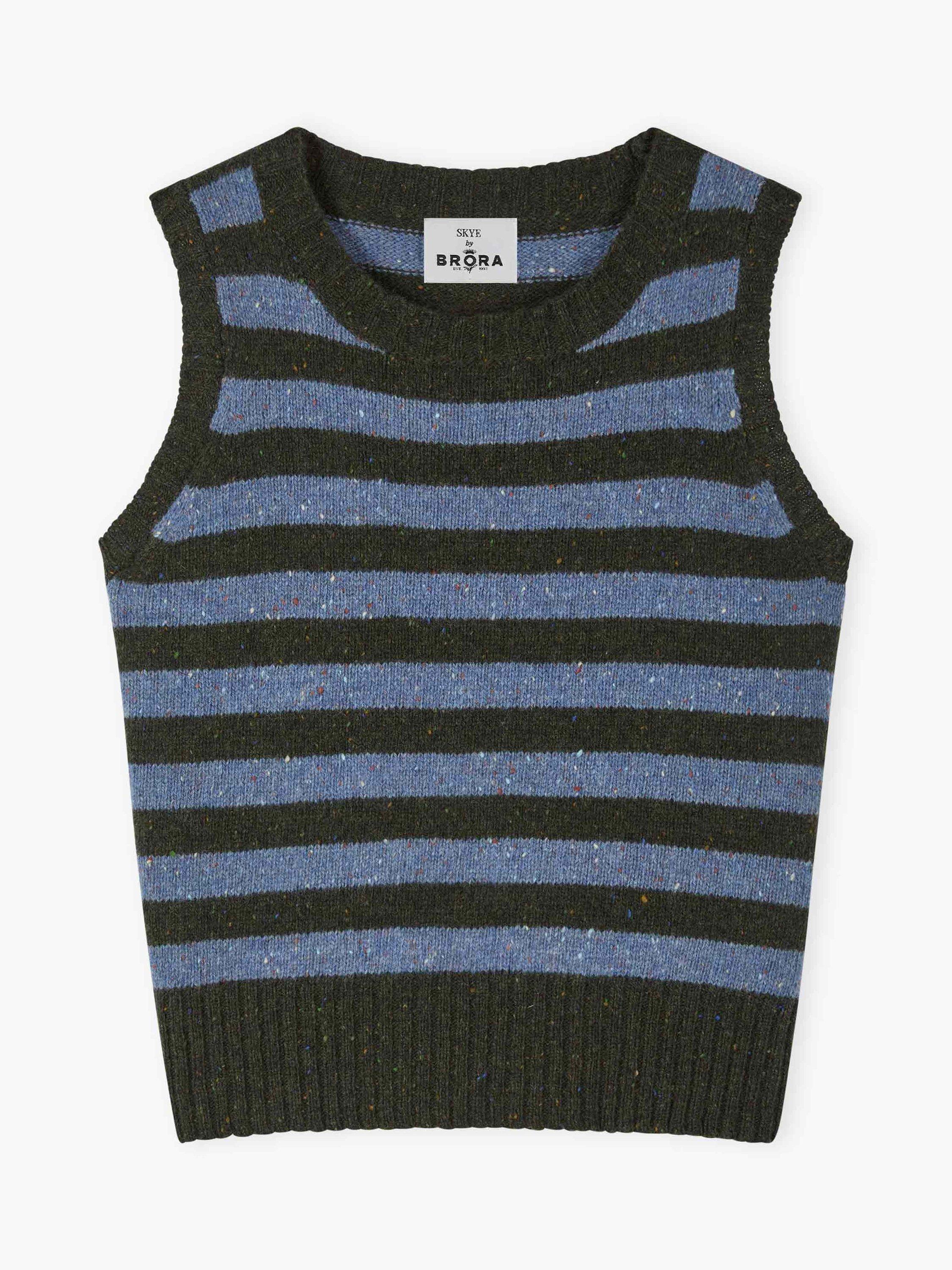 Product image 4 of 4, which shows Brora Stripe Pure Wool Tank Top, Storm/Fern, 8-10