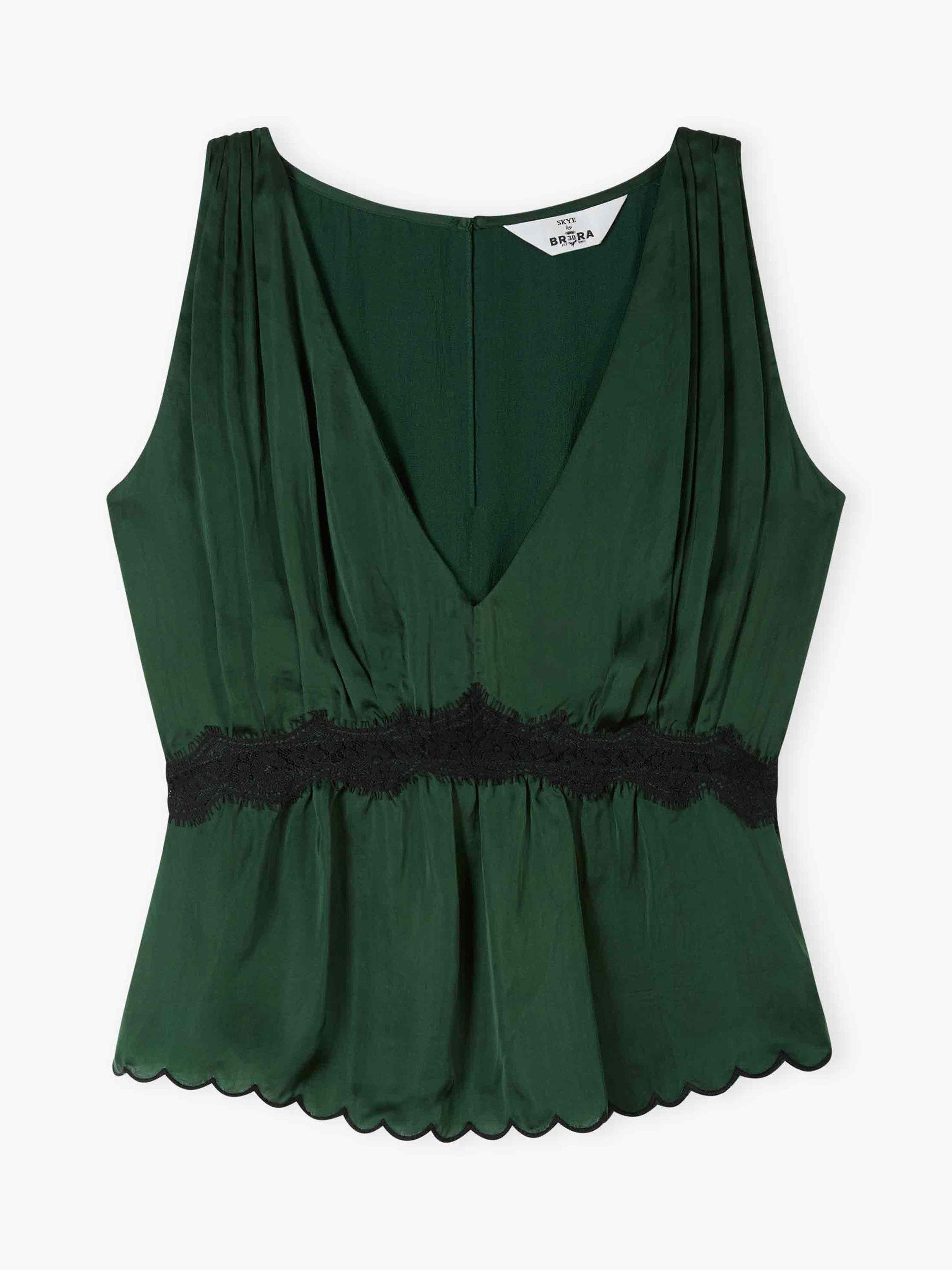 Product image 5 of 5, which shows Brora Lace Trim Satin Camisole Top, Ivy, 6