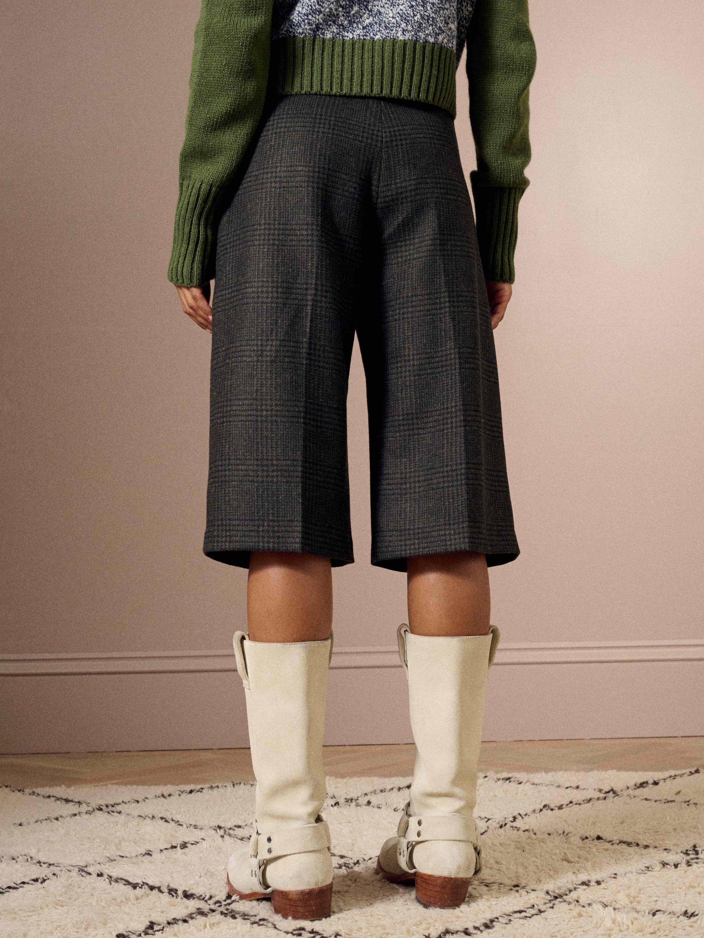 Product image 4 of 5, which shows Brora Check Pure Wool Tailored Shorts, Lead, 6