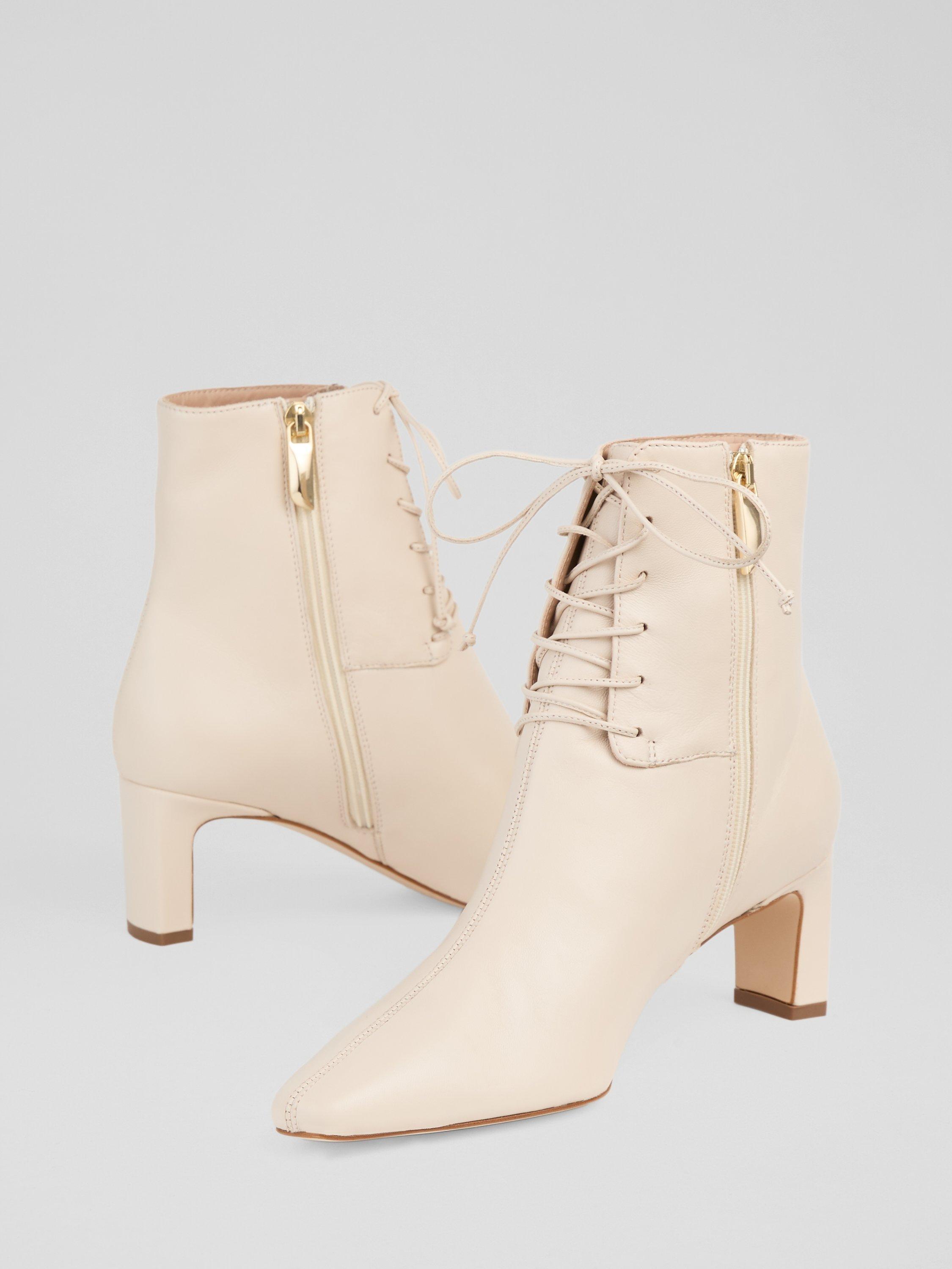 Product image 4 of 4, which shows L.K.Bennett Betty Leather Lace Up Boots, Ecru, 2