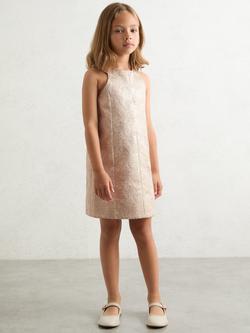 Reiss Kids' Celia Metallic Jacquard Shift Dress, Silver, Silver
