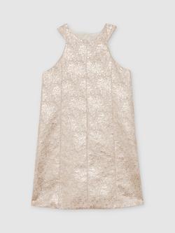 Reiss Kids' Celia Metallic Jacquard Shift Dress, Silver - view 2, Silver