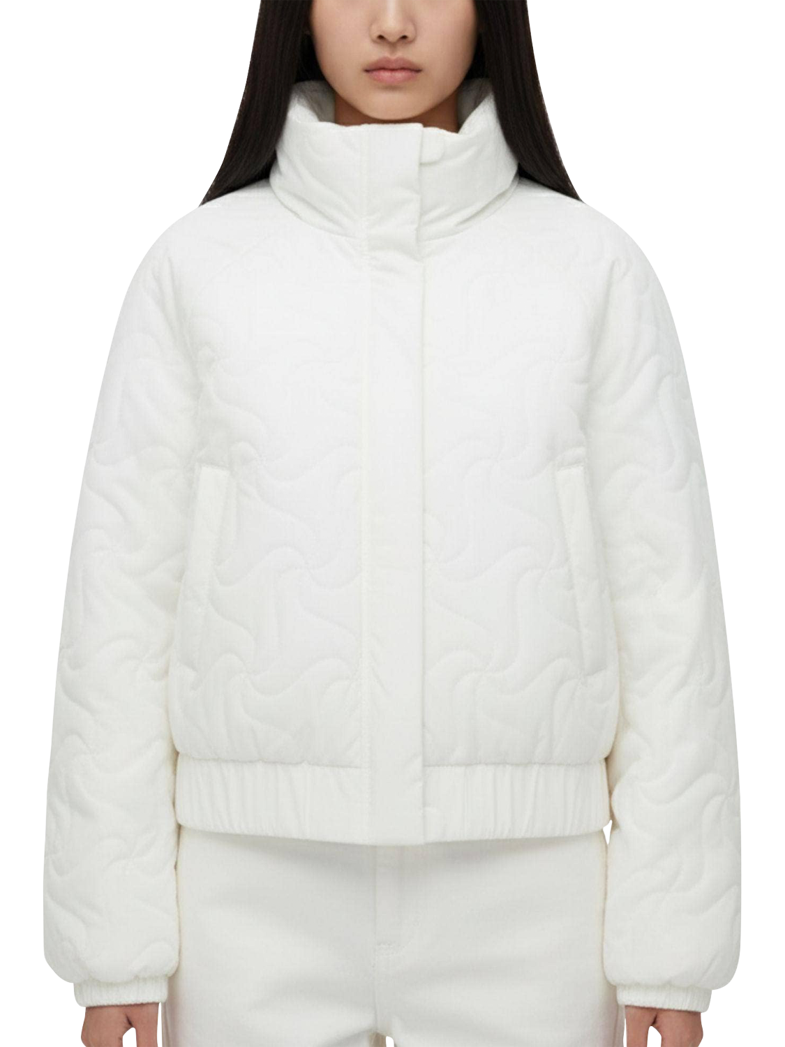 Product image 1 of 5, which shows Bosideng Floral Stitch Cropped Down Jacket, White, 6