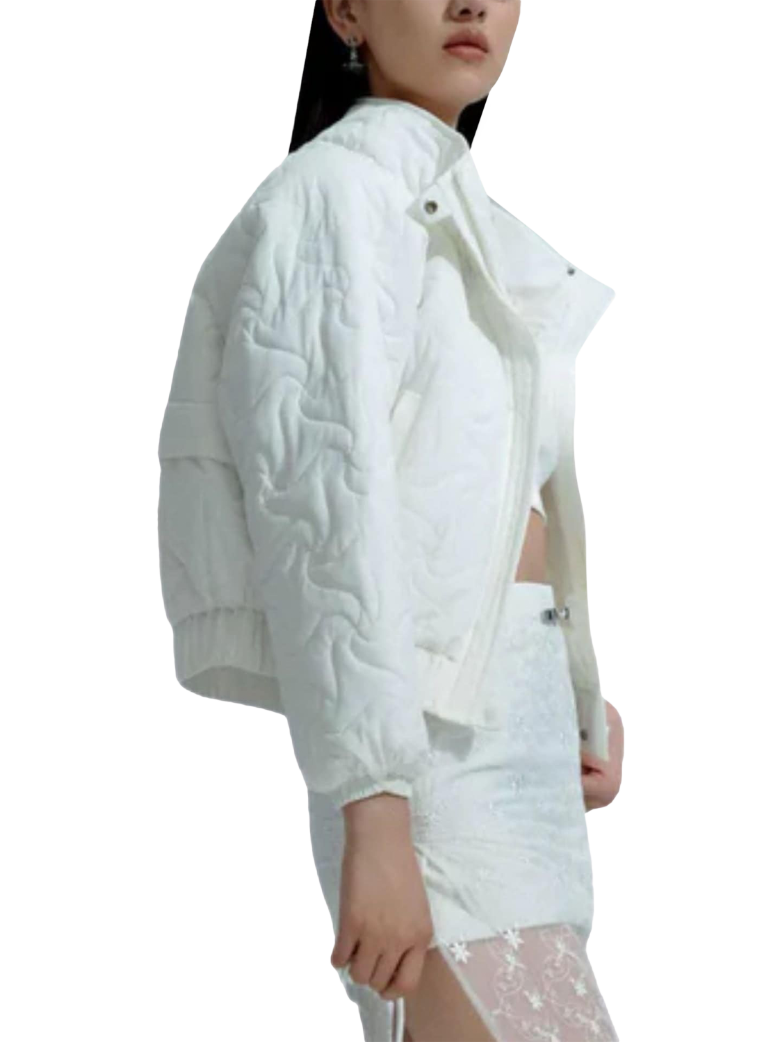 Product image 3 of 5, which shows Bosideng Floral Stitch Cropped Down Jacket, White, 6