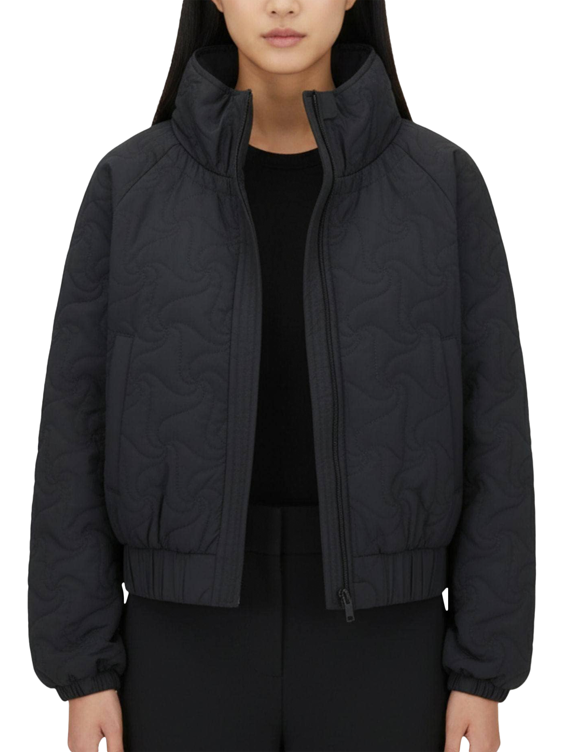 Product image 1 of 5, which shows Bosideng Floral Stitch Cropped Down Jacket, Black, 10