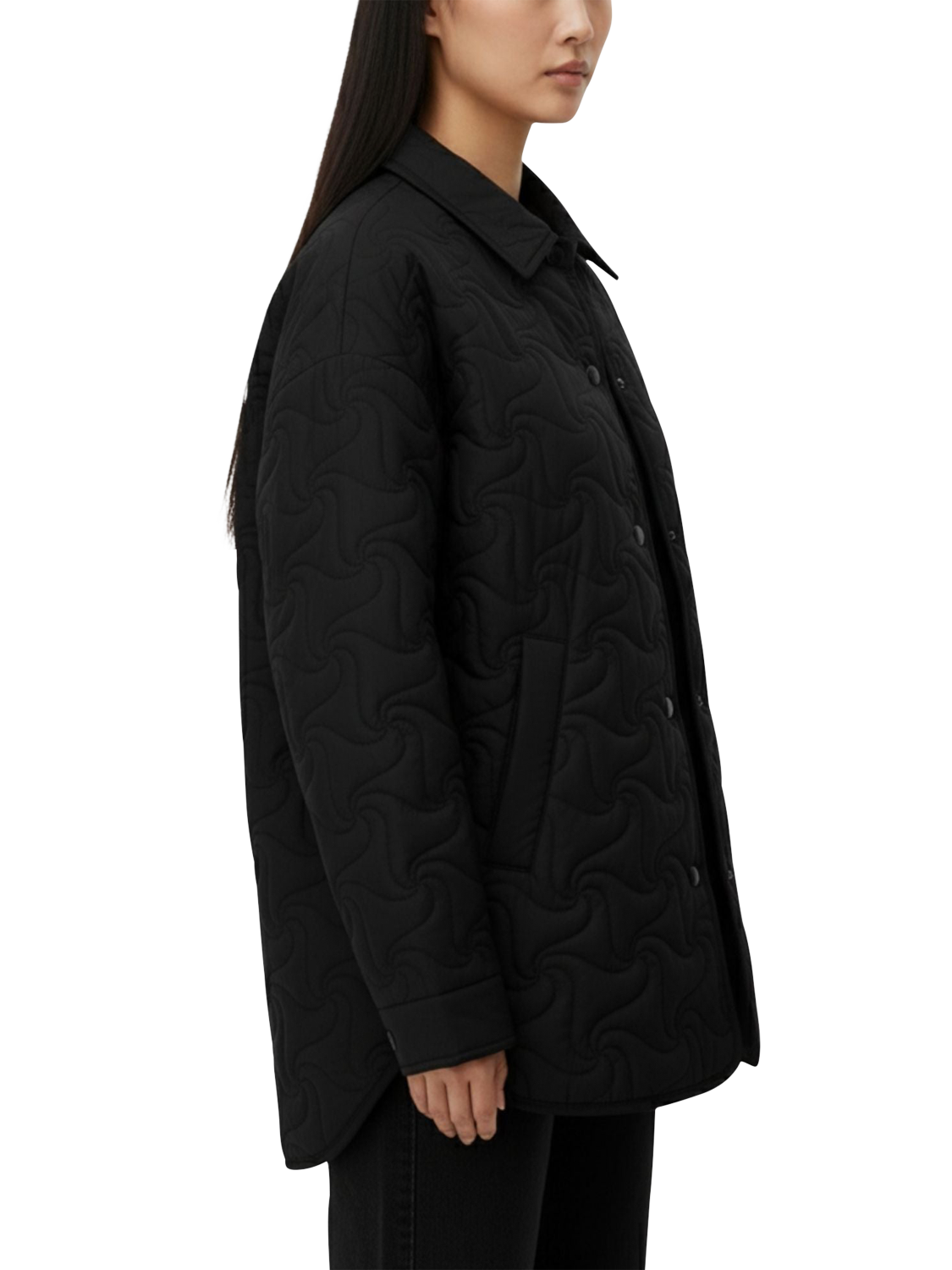 Product image 2 of 5, which shows Bosideng Floral Stitch Goose Down Shacket, Black, 6