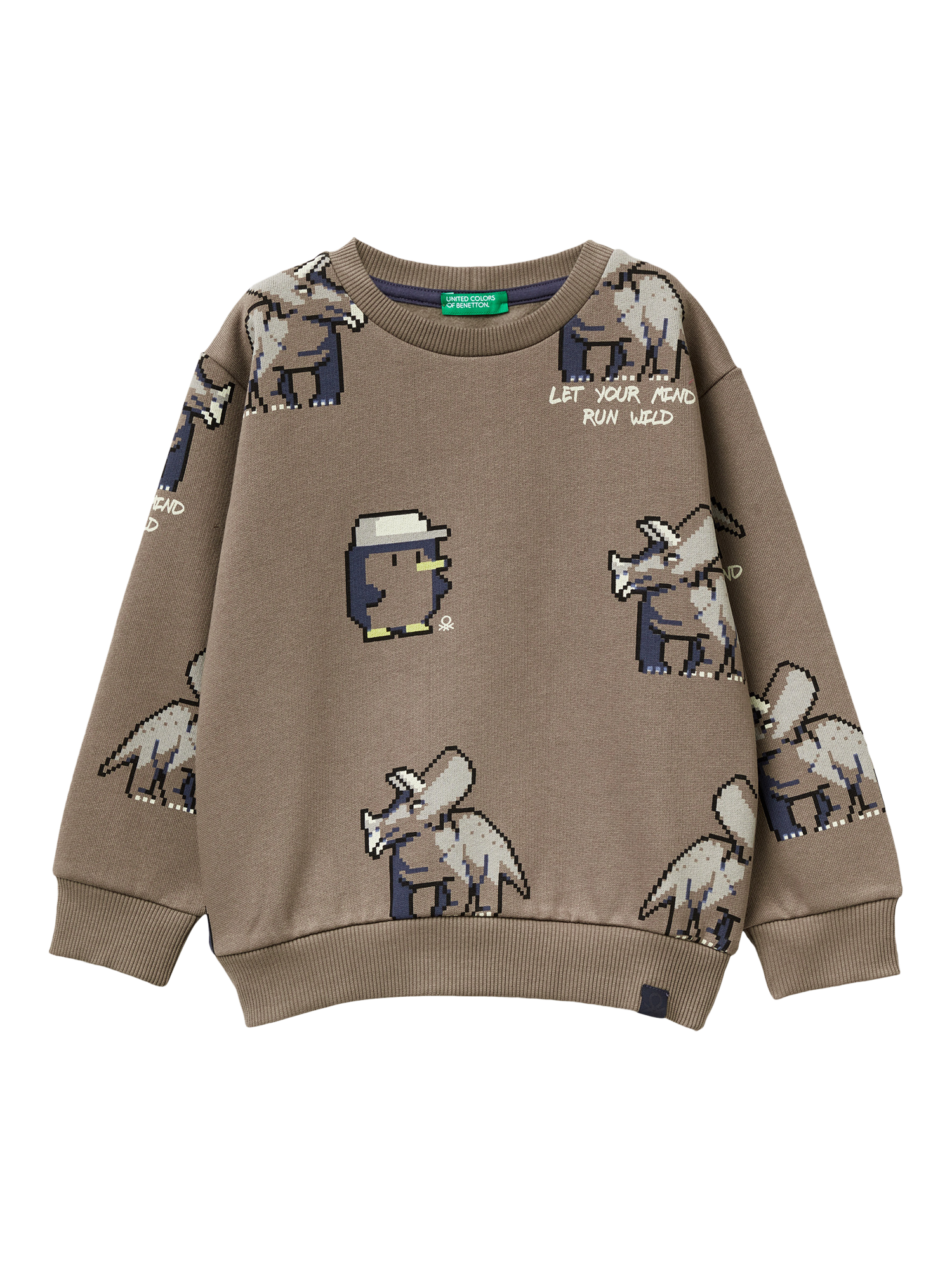 Product image 1 of 3, which shows Benetton Kids' Cotton Blend Crew Neck Sweatshirt, Brown/Multi, 3-4 years