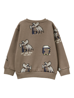 Benetton Kids' Cotton Blend Crew Neck Sweatshirt, Brown/Multi - view 2, Brown/Multi