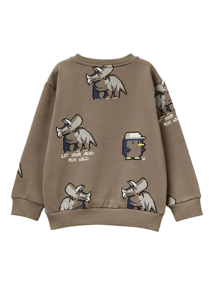 Benetton Kids' Cotton Blend Crew Neck Sweatshirt, Brown/Multi - view 2, Brown/Multi