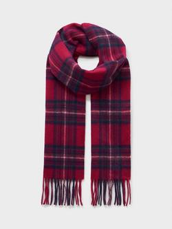 Crew Clothing Check Pure Wool Scarf, Red Wine, Red Wine
