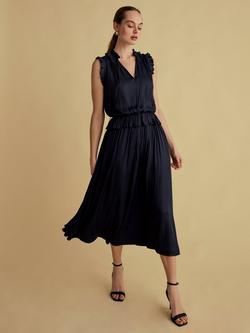 FLORERE Tie Neck Midi Dress, Navy, Navy