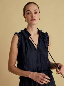 FLORERE Tie Neck Midi Dress, Navy - view 2, Navy