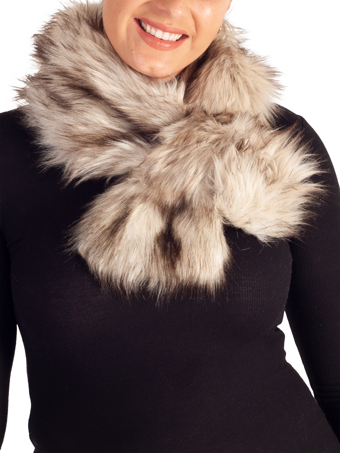 Product image 2 of 4, which shows chesca Slip Through Faux Fur Scarf, Cream, One Size