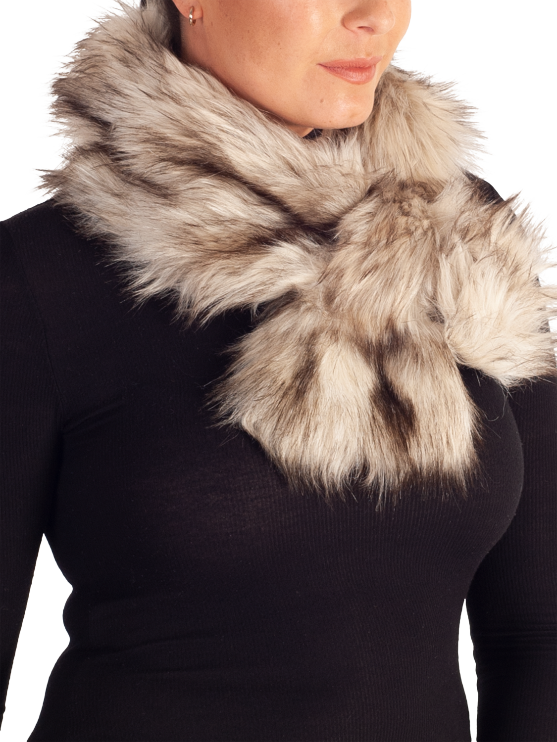Product image 3 of 4, which shows chesca Slip Through Faux Fur Scarf, Cream, One Size