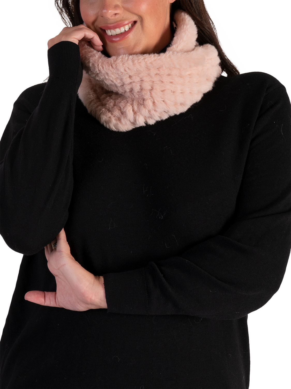 Product image 2 of 4, which shows chesca Faux Fur Snood, Soft Pink, One Size