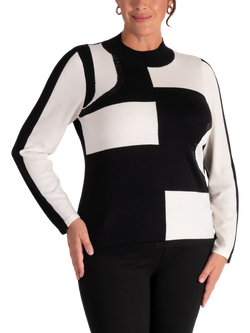 chesca Fine Knit Monochrome Jumper, White/Black, White/Black
