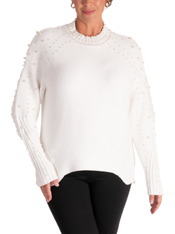 chesca High Neck Pearl Embellished Jumper, White, White