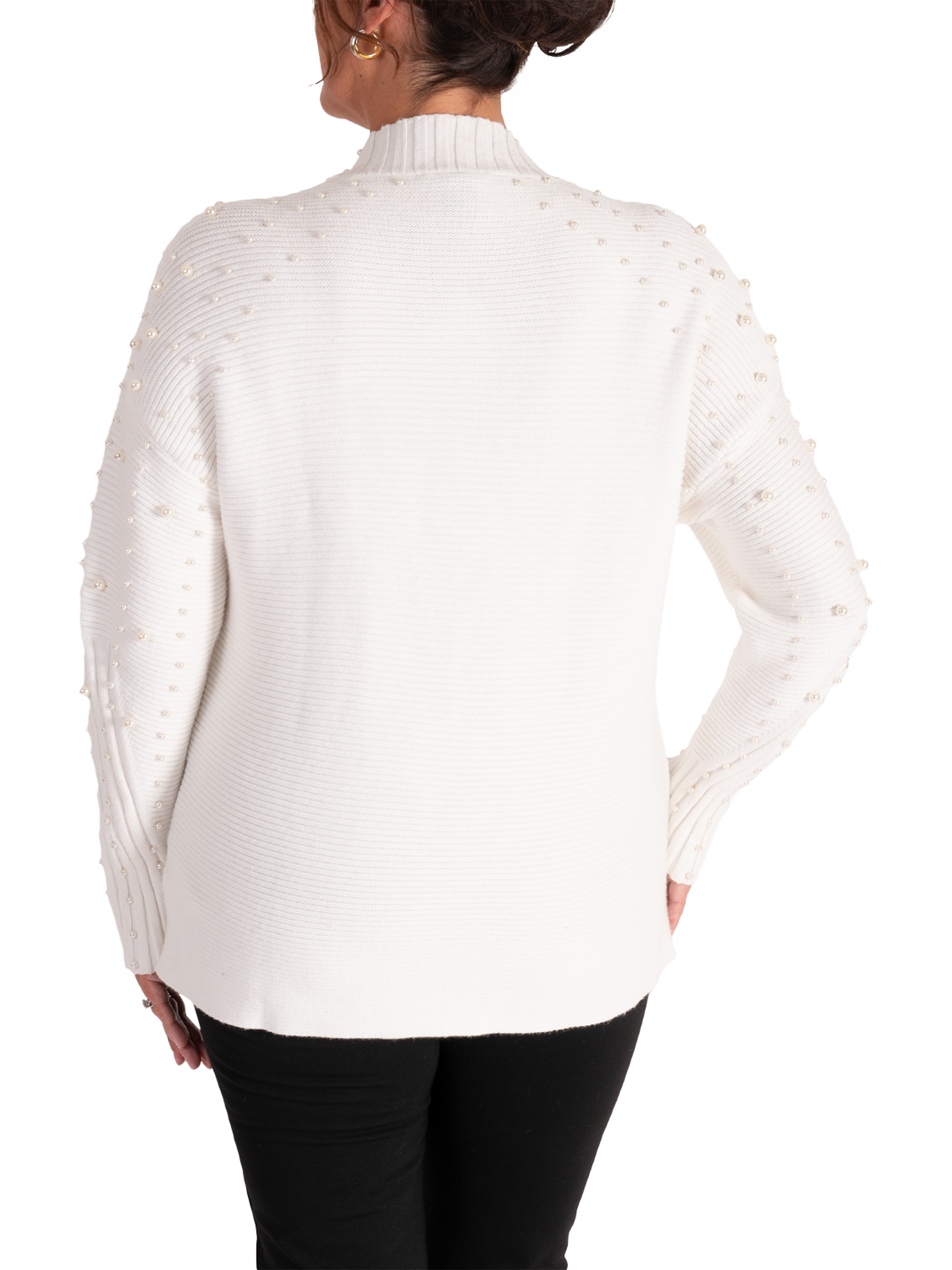 Product image 2 of 6, which shows chesca High Neck Pearl Embellished Jumper, White, 18-20