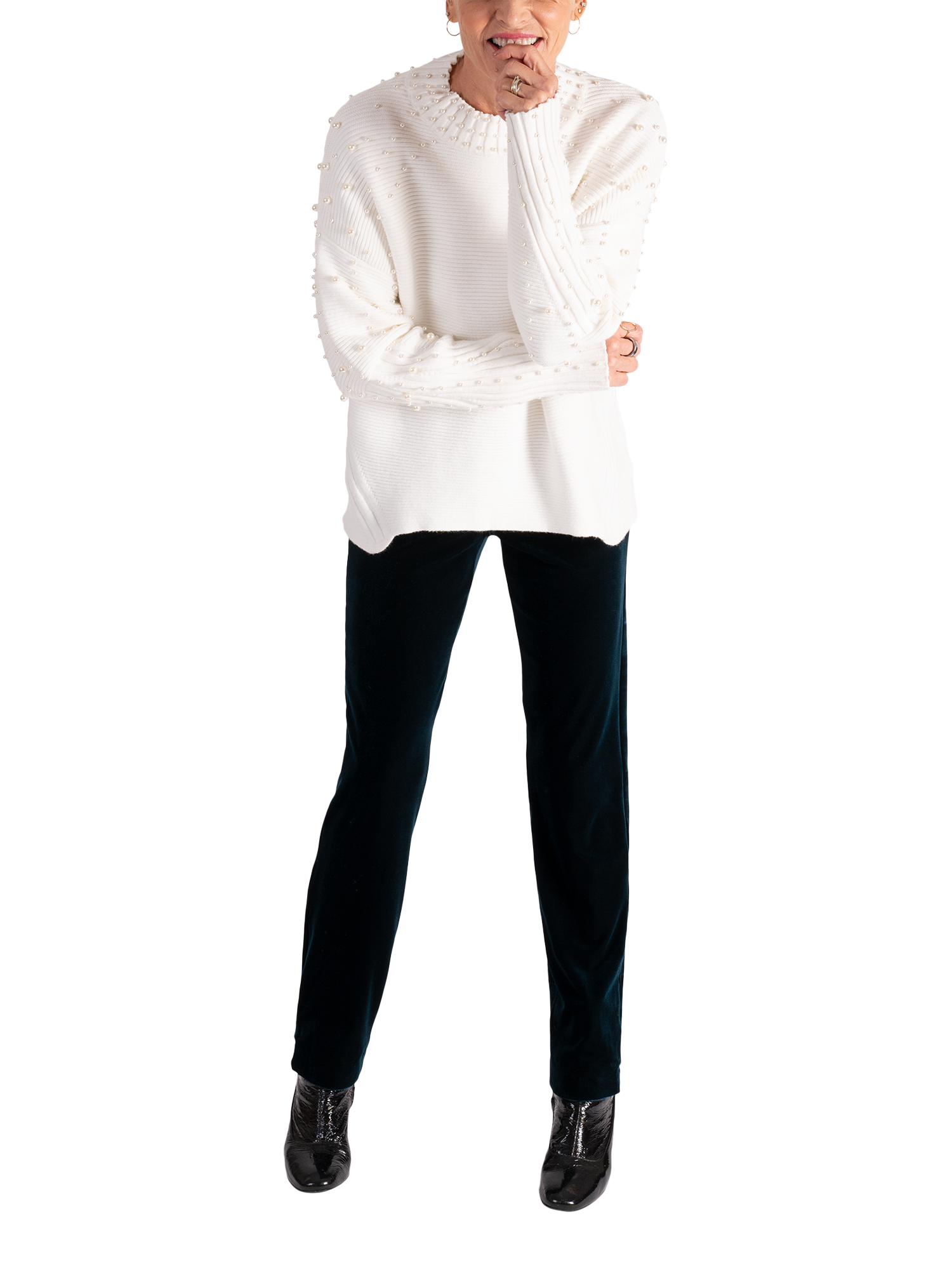 Product image 4 of 6, which shows chesca High Neck Pearl Embellished Jumper, White, 18-20
