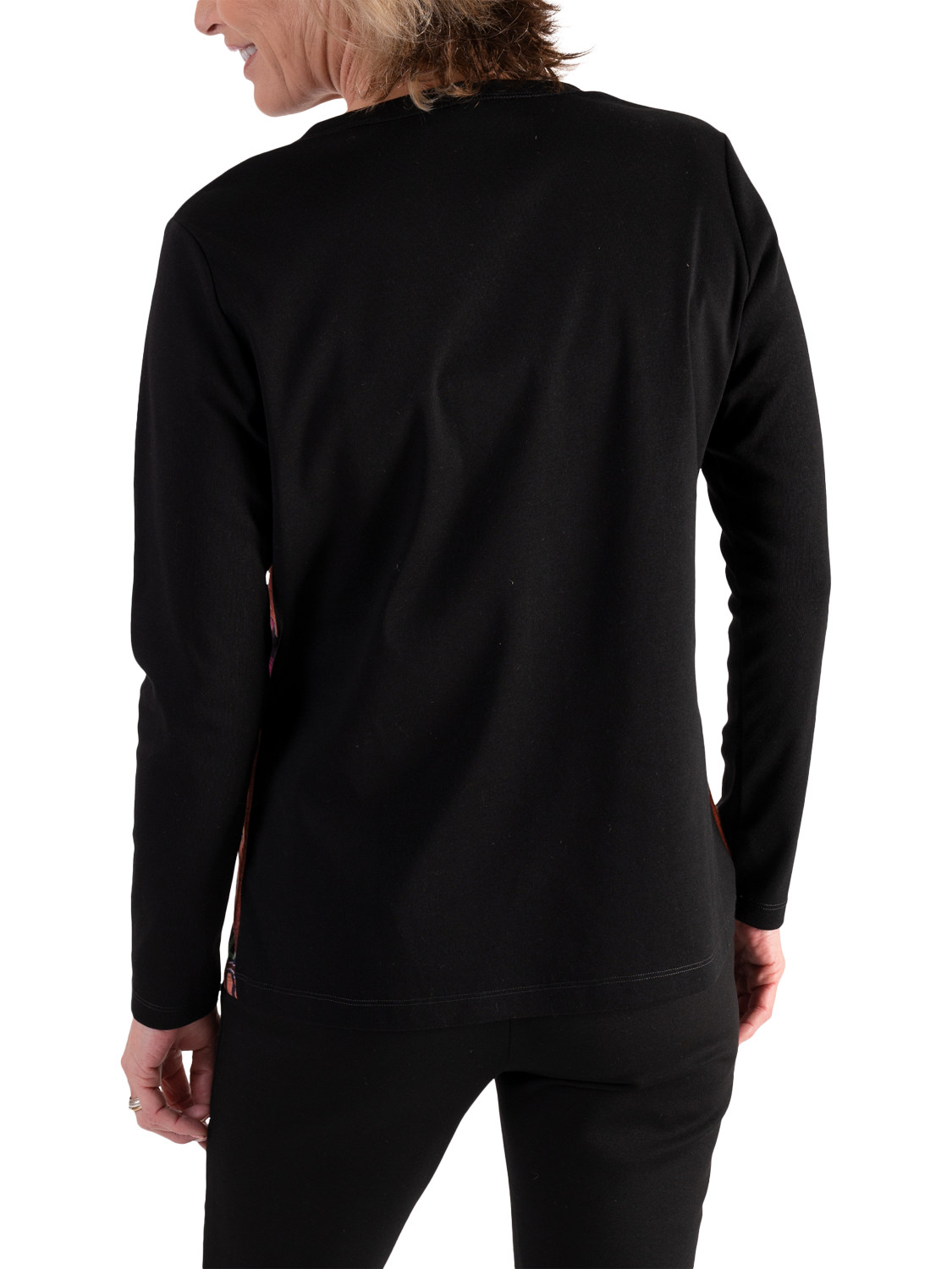 Product image 2 of 5, which shows chesca Cotton Blend Long Sleeved Panelled Top, Black/Multi, 10-12