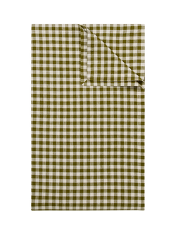 Piglet in Bed Gingham Linen Blend Rectangular Tablecloth, Botanical Green