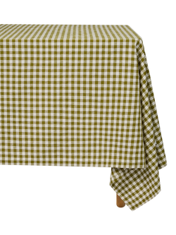 Piglet in Bed Gingham Linen Blend Rectangular Tablecloth - view 2, Botanical Green
