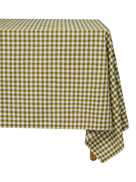 Piglet in Bed Gingham Linen Blend Rectangular Tablecloth - view 2, Botanical Green