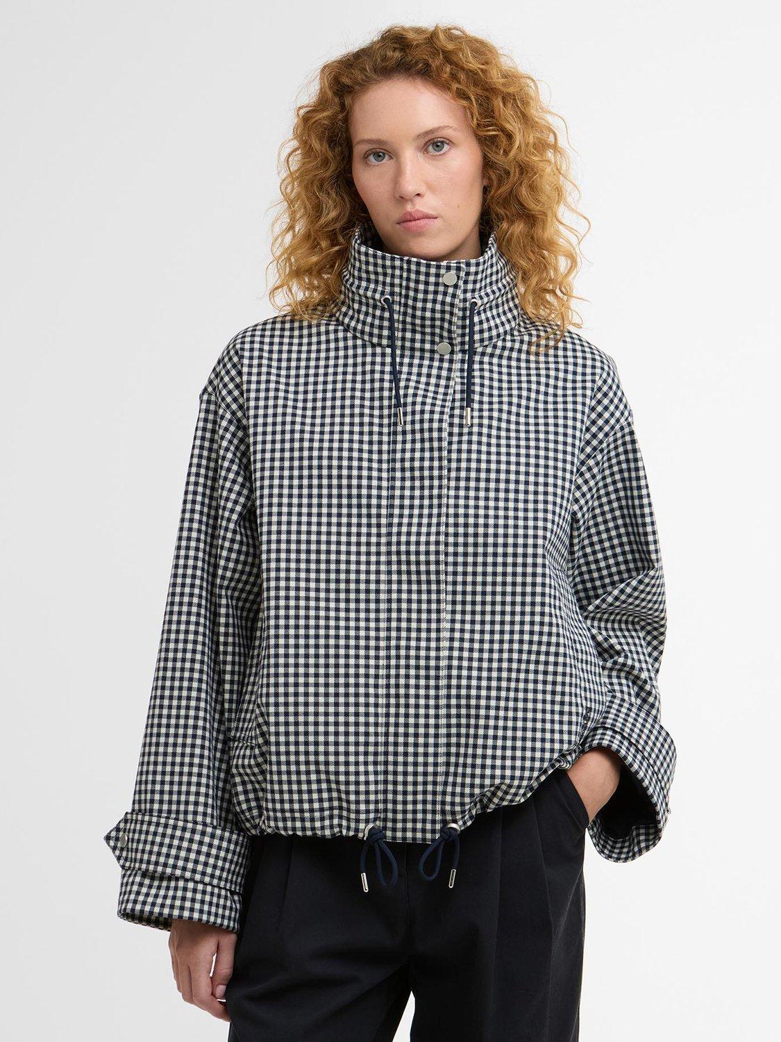 Product image 1 of 7, which shows Barbour Bronwyn Gingham Showerproof Jacket, Navy/White, 8