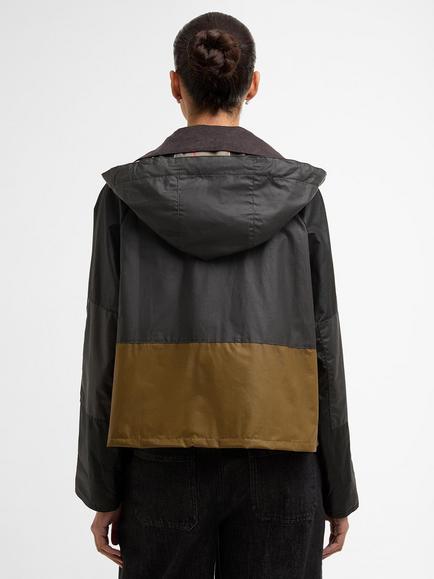 Barbour Liza Waxed Jacket, Black/Grey/Sand - view 2, Black/Grey/Sand
