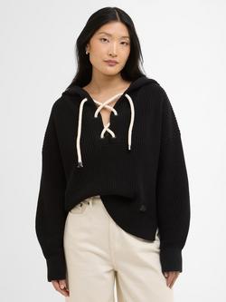 Barbour Daya Tie Front Knitted Hoodie, Black, Black