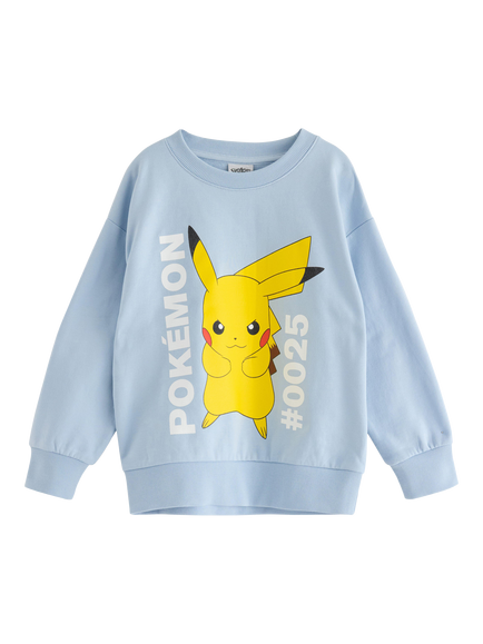 Lindex Kids' Pure Cotton Pokémon Sweatshirt, Light Blue, Light Blue
