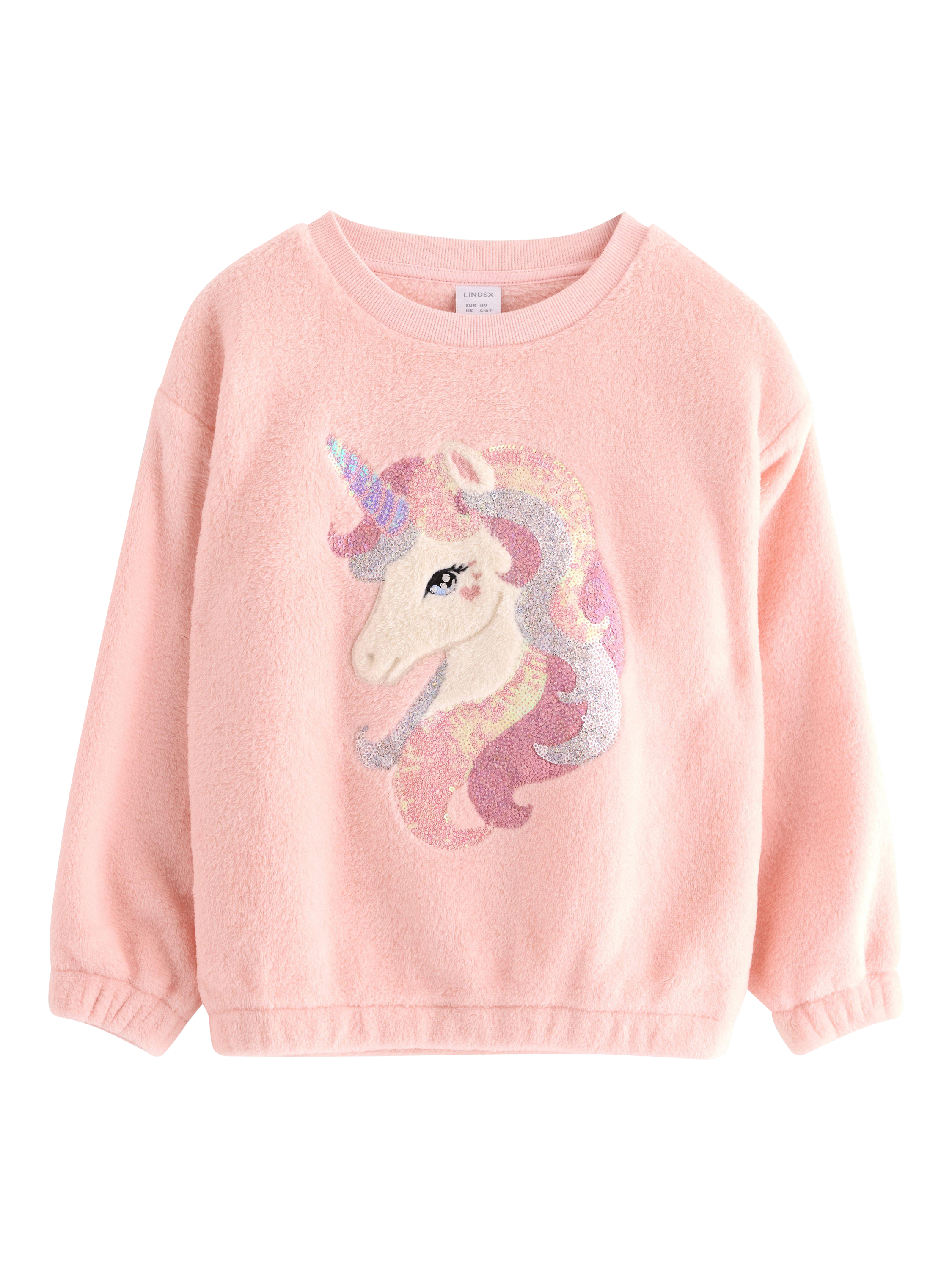 Product image 4 of 6, which shows Lindex Baby Unicorn Jumper, Light Pink, 5-6 years