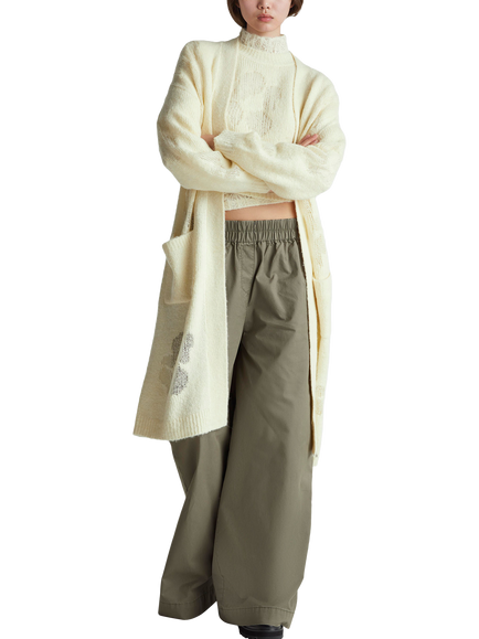 Benetton Loose Fit Longline Floral Detail Cardigan, Beige, Beige