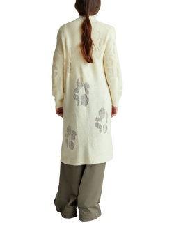 Benetton Loose Fit Longline Floral Detail Cardigan, Beige - view 2, Beige
