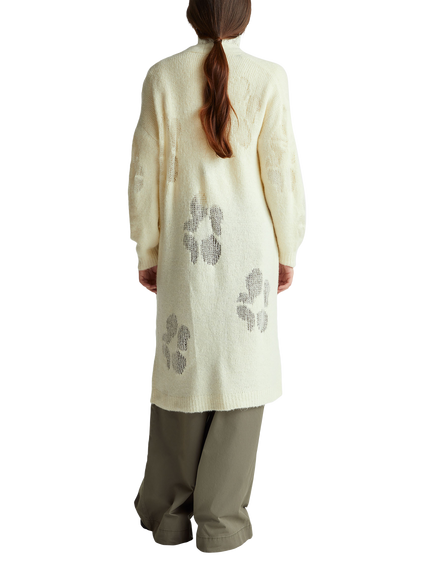 Benetton Loose Fit Longline Floral Detail Cardigan, Beige - view 2, Beige