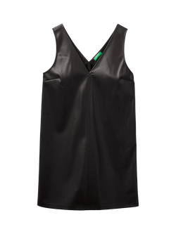 Benetton Sleeveless V-Neck PU Mini Dress, Black