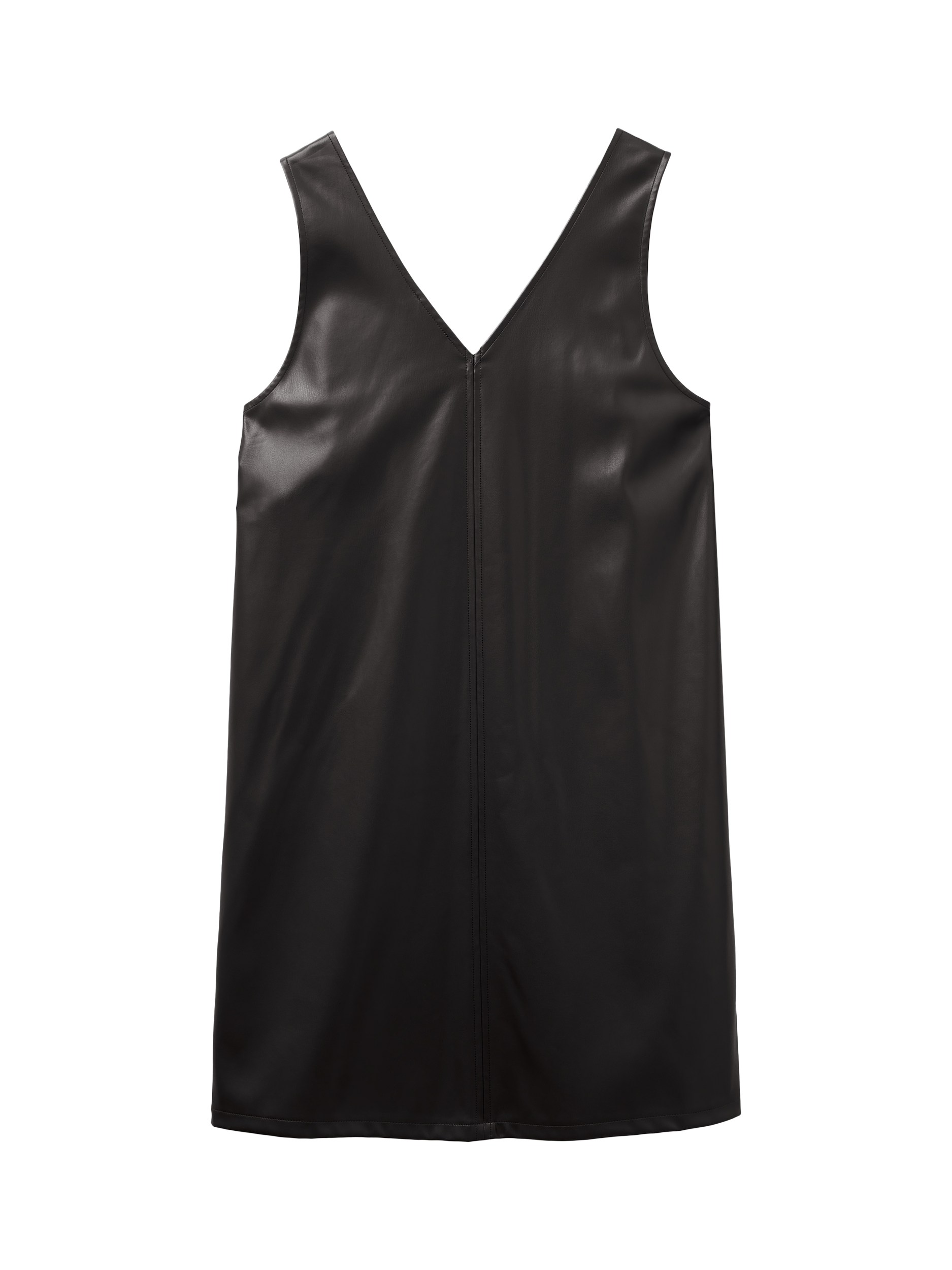Product image 2 of 3, which shows Benetton Sleeveless V-Neck PU Mini Dress, Black, S