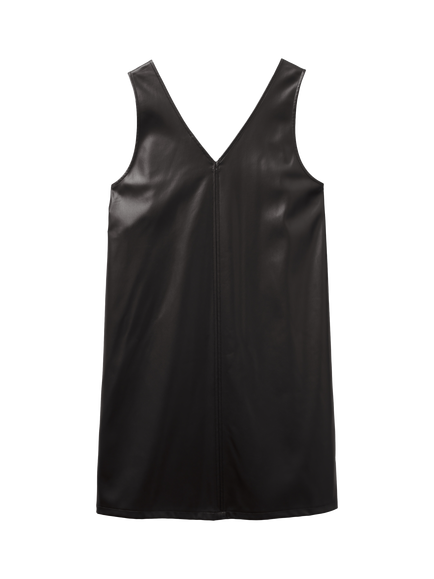 Benetton Sleeveless V-Neck PU Mini Dress - view 2, Black