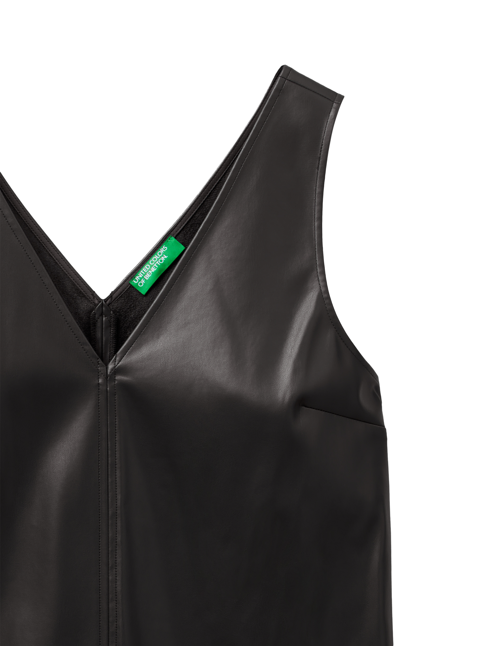 Product image 3 of 3, which shows Benetton Sleeveless V-Neck PU Mini Dress, Black, S