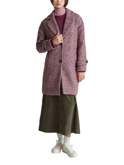 Benetton Herringbone Wool Blend Coat, Red/White
