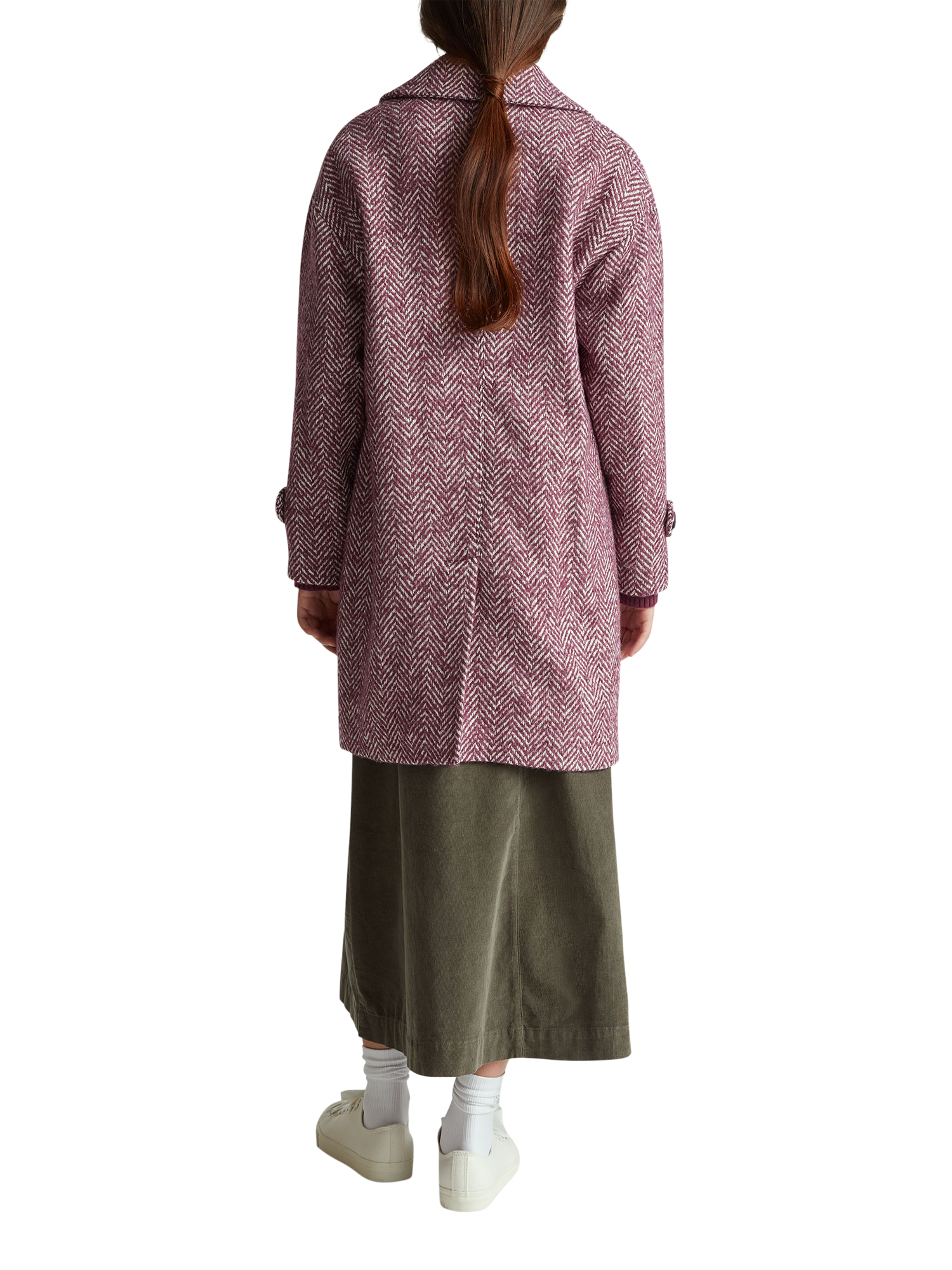 Product image 2 of 6, which shows Benetton Herringbone Wool Blend Coat, Red/White, XS