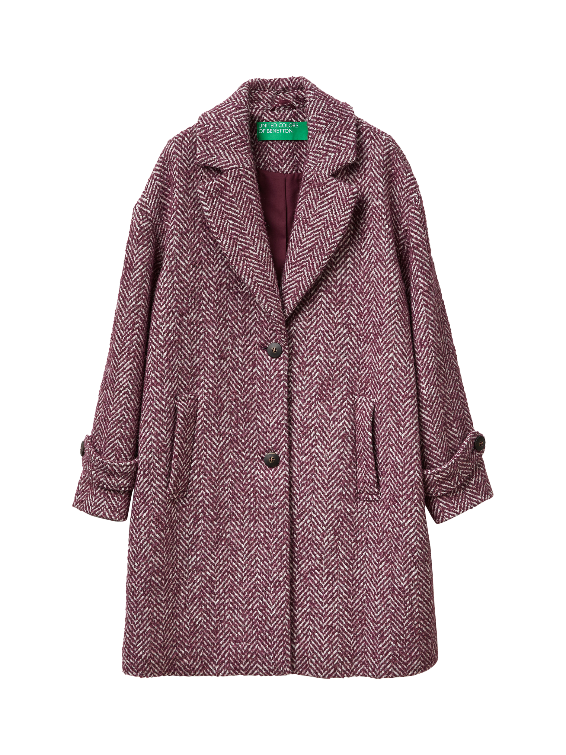 Product image 4 of 6, which shows Benetton Herringbone Wool Blend Coat, Red/White, XS