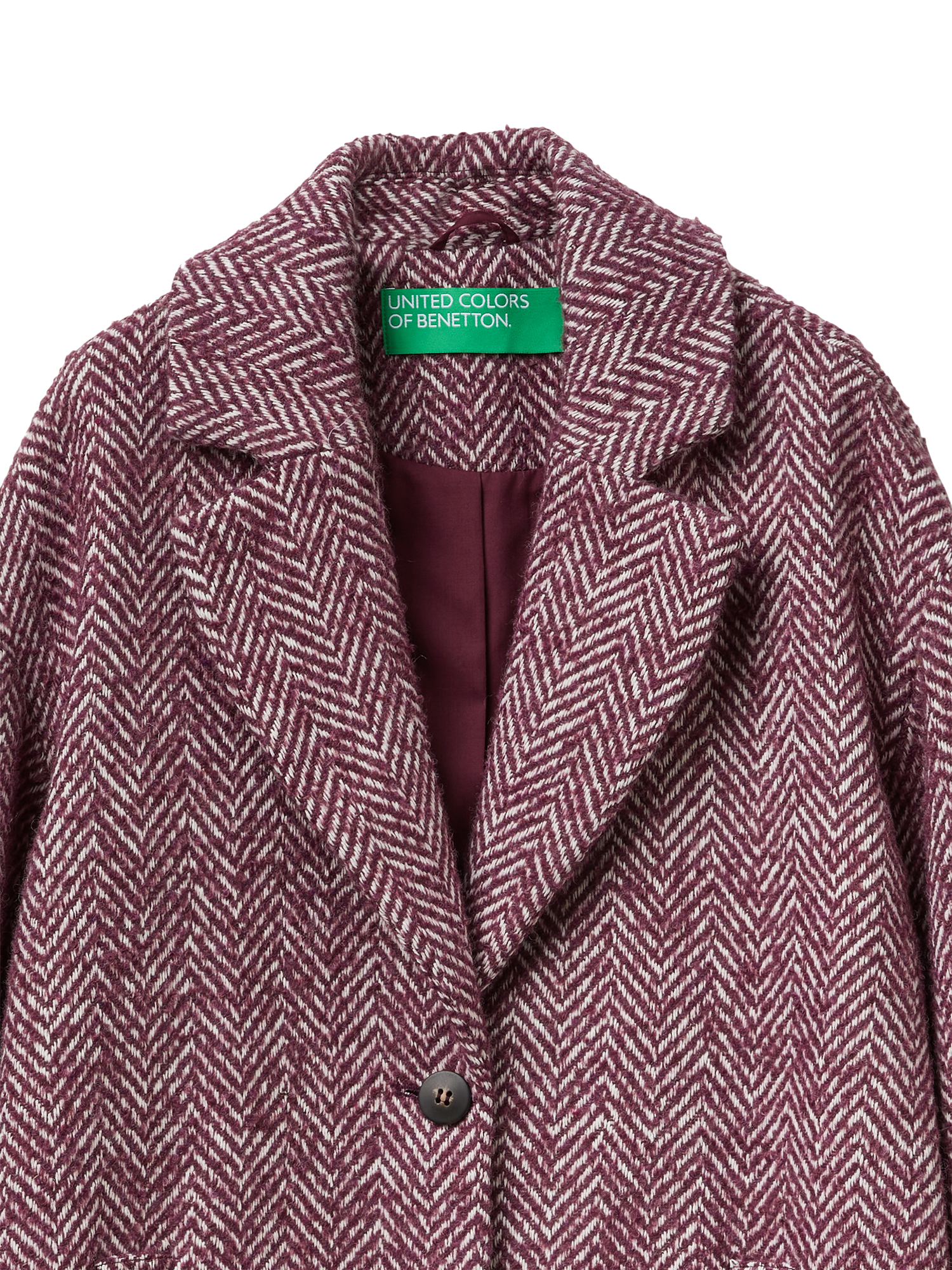 Product image 6 of 6, which shows Benetton Herringbone Wool Blend Coat, Red/White, XS