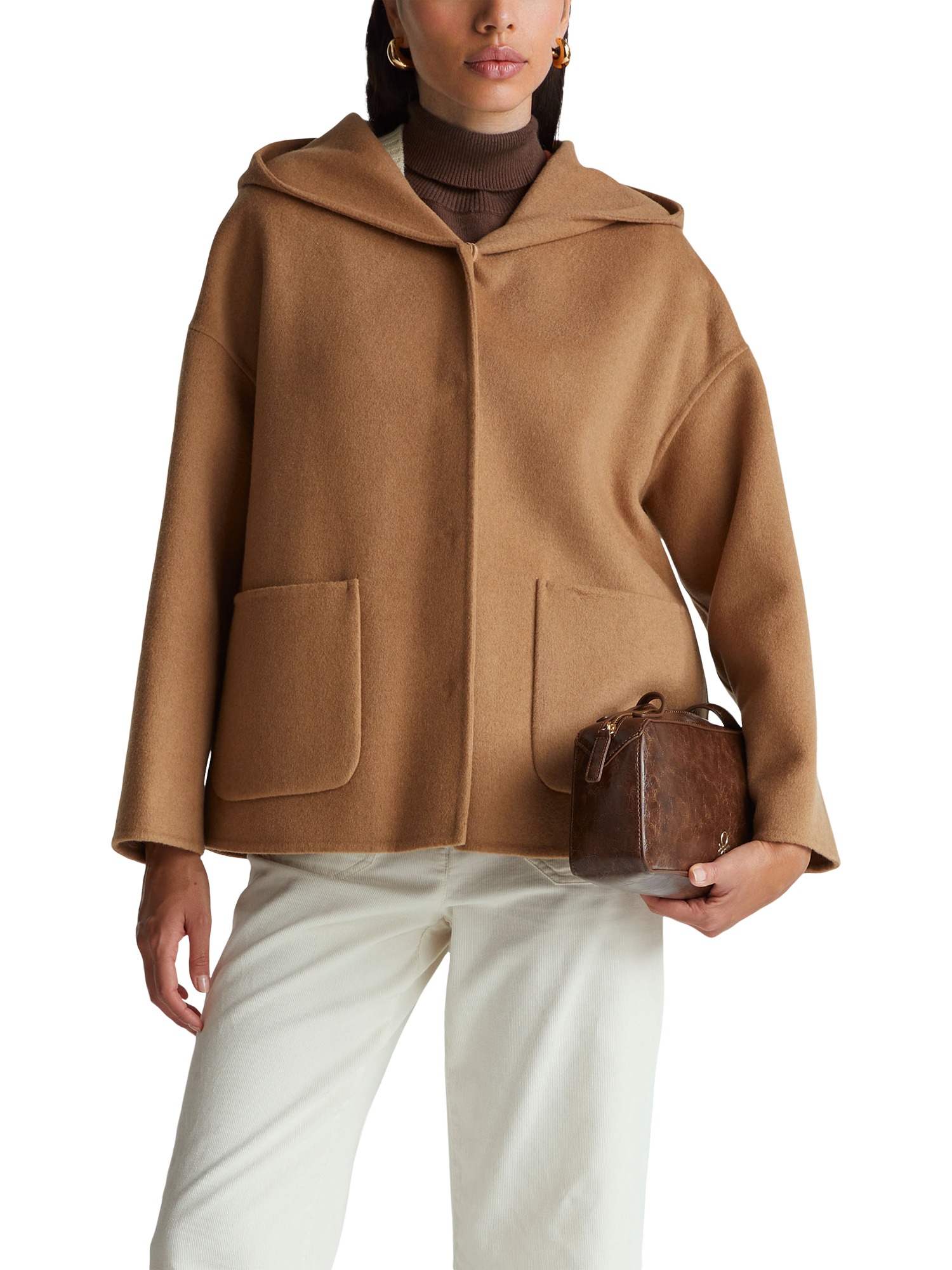 Benetton Double Faced Wool Blend Hooded Coat