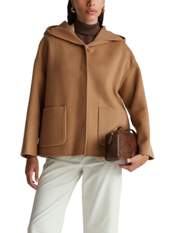 Benetton Double Faced Wool Blend Hooded Coat, Beige