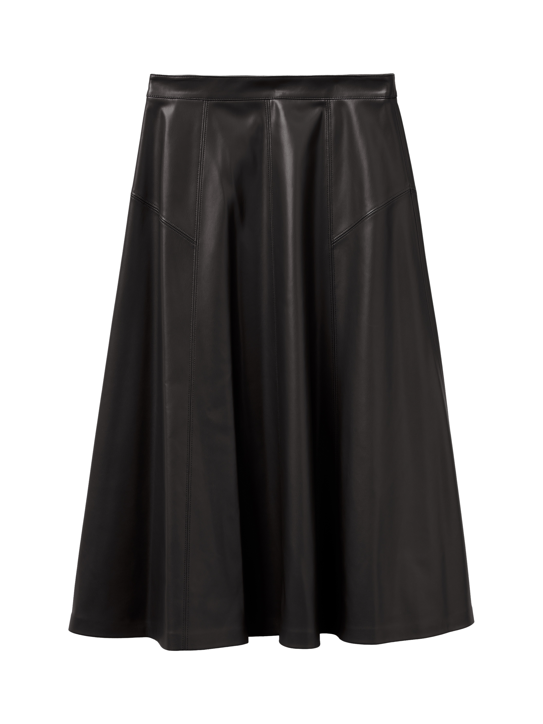 Product image 1 of 3, which shows Benetton Flared PU Leather Midi Skirt , Black, 16