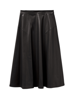 Benetton Flared PU Leather Midi Skirt, Black