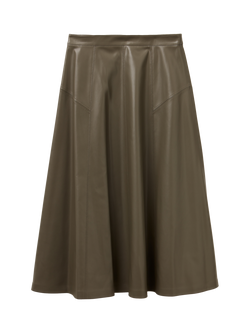 Benetton Flared PU Leather Midi Skirt, Green