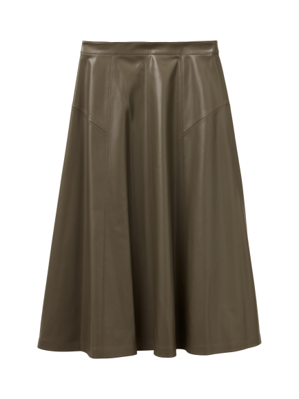 Benetton Flared PU Leather Midi Skirt, Green